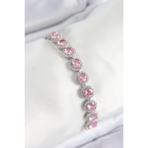 Dodes Dodes Pirinç Pembe Zirkon Taşlı Daire Baget Model Gümüş Renk VIP Seri Kadın Bileklik TG27BB7511