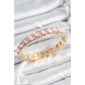 Dodes Dodes Pirinç Pembe Zirkon Taşlı Kare Model Gold Renk Lastikli Kadın Bileklik TG27BB7499