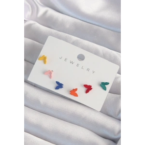 Dodes Dodes Pirinç Rengarenk Mineli Minimal Kelebek Küpe Seti TG27BKP9318