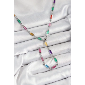 Dodes Dodes Pirinç Renkli Zirkon Taşlı Dikdörtgen Model Gümüş Renk Kadın Y Kolye TG27BKO10385