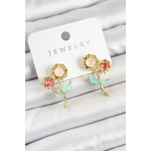 Dodes Dodes Pirinç Renkli Zirkon Taşlı Papatya Model Gold Renk Kadın Küpe TG27BKP10746