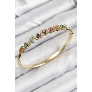 Dodes Dodes Pirinç Renkli Zirkon Taşlı Sıralı Kalp Model Gold Renk Kadın Kelepçe TG27BB7681