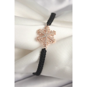 Dodes Dodes Pirinç Rose Renk Zirkon Taşlı Kar Tanesi Figür Makrome Asansörlü Model Kadın Bileklik TG27BB6790