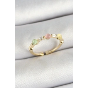 Dodes Dodes Pirinç Sıralı Boncuk Figürlü Zirkon Taşlı Gold Renk Ayarlanabilir Kadın Yüzük TG27BYK3758