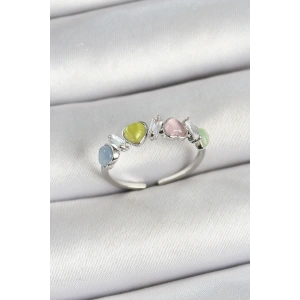 Dodes Dodes Pirinç Sıralı Kalp Figürlü Zirkon Taşlı Gümüş Renk Ayarlanabilir Kadın Yüzük TG27BYK3757