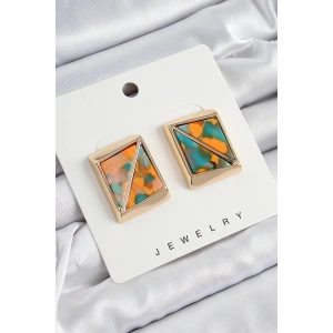 Dodes Dodes Pirinç  Turuncu Yeşil Üçgen Kesim Detaylı Kare Model Vintage Gold Renk Kadın Küpe TG27BKP10872