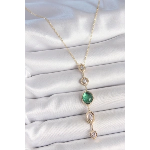 Dodes Dodes Pirinç Zincir Zümrüt Yeşil Gold Renk Zirkon Taşlı Y Kolye TG27BKO10229