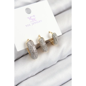 Dodes Dodes Pirinç Zirkon Taşlı 3lü Halka Model Gold Ve Gümüş Renk Kadın Küpe TG27BKP11148