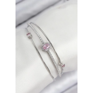 Dodes Dodes Pirinç Zirkon Taşlı Baget Model Gümüş Renk Kadın Bileklik TG27BB7872