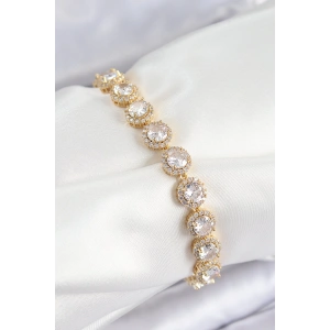 Dodes Dodes Pirinç Zirkon Taşlı Daire Baget Model Gold Renk VIP Seri Kadın Bileklik TG27BB7514
