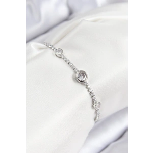 Dodes Dodes Pirinç Zirkon Taşlı Daire Model Gümüş Renk Asansörlü Kadın Bileklik TG27BB7744