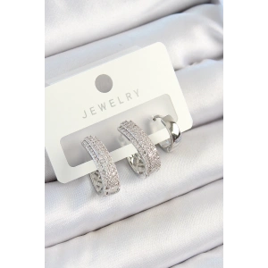 Dodes Dodes Pirinç Zirkon Taşlı Damla Model Gümüş Renk 3lü Çift Kadın Küpe Set TG27BKP10805