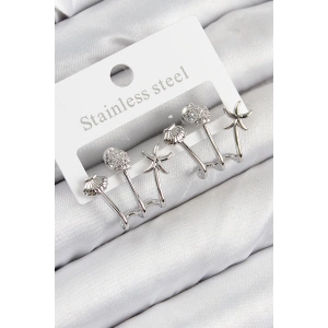 Dodes Dodes Pirinç Zirkon Taşlı Deniz Yıldızı ve İstiridye Model Gümüş Renk Kadın Küpe TG27BKP11104