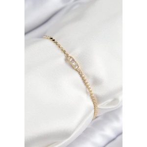 Dodes Dodes Pirinç Zirkon Taşlı Dikdörtgen Model Ezme Zincir Gold Renk Kadın Bileklik TG27BB7593