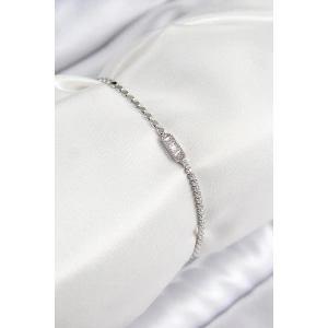 Dodes Dodes Pirinç Zirkon Taşlı Dikdörtgen Model Ezme Zincir Gümüş Renk Kadın Bileklik TG27BB7594