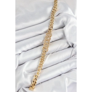 Dodes Dodes Pirinç Zirkon Taşlı Ezme Küba Zincir Model Gold Renk Kadın Bileklik TG27BB7549