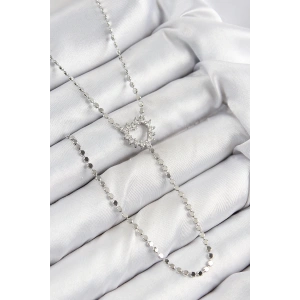 Dodes Dodes Pirinç Zirkon Taşlı Ezme Zincirli Kalp Model Gümüş Renk Y Kolye TG27BKO10460