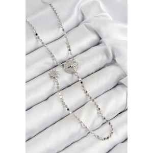 Dodes Dodes Pirinç Zirkon Taşlı Ezme Zincirli Madalyon Model Gümüş Renk Y Kolye TG27BKO10470