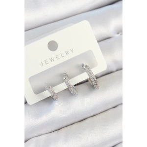 Dodes Dodes Pirinç Zirkon Taşlı Halka Model Gümüş Renk 3lü Çift Kadın Küpe Set TG27BKP10812