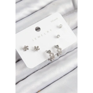 Dodes Dodes Pirinç Zirkon Taşlı Halka Model Gümüş Renk 925 Ayar Gümüş Çivi Kadın Küpe Set TG27BKP11185