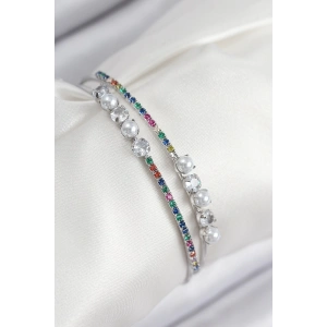 Dodes Dodes Pirinç Zirkon Taşlı İnci Model Gümüş Renk Kadın Bileklik TG27BB7876