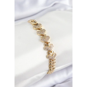 Dodes Dodes Pirinç Zirkon Taşlı Kalp Model Gold Renk Kadın Bileklik TG27BB7901