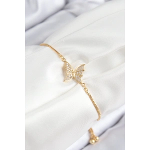 Dodes Dodes Pirinç Zirkon Taşlı Kelebek Model Gold Renk Asansörlü Kadın Bileklik TG27BB7725