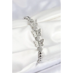 Dodes Dodes Pirinç Zirkon Taşlı Kelebek Model Gümüş Renk Kadın Bileklik TG27BB7892