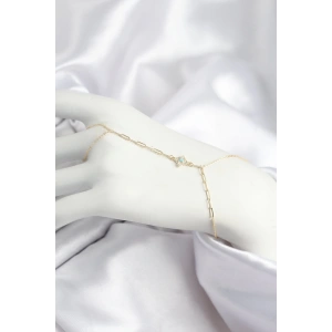 Dodes Dodes Pirinç Zirkon Taşlı Mavi Boncuklu Yonca Model Gold Renk Şahmeran TG27SN721