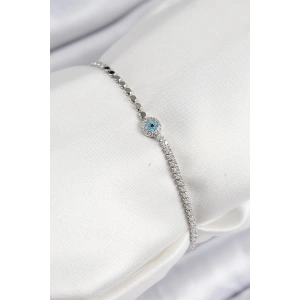 Dodes Dodes Pirinç Zirkon Taşlı Nazar Model Ezme Zincir Gümüş Renk Kadın Bileklik TG27BB7584