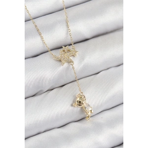 Dodes Dodes Pirinç Zirkon Taşlı Sallantılı Ayıcıklı Yıldız Model Gold Renk Kadın Kolye TG27BKO10418