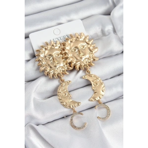 Dodes Dodes Pirinç Zirkon Taşlı Sallantılı Güneş Model Gold Renk Kadın Küpe TG27BKP10961