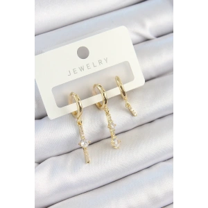 Dodes Dodes Pirinç Zirkon Taşlı Sallantılı Model Gold Renk 3lü Çift Kadın Küpe Set TG27BKP10829