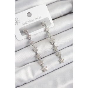 Dodes Dodes Pirinç Zirkon Taşlı Sallantılı Yıldız Model Gümüş Renk Kadın Küpe TG27BKP11116