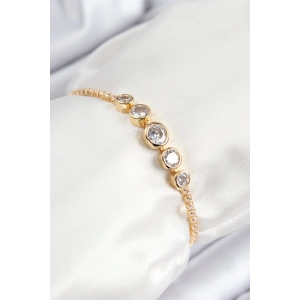 Dodes Dodes Pirinç Zirkon Taşlı Sıralı Daire Model Gold Renk Asansörlü Kadın Bileklik TG27BB7719