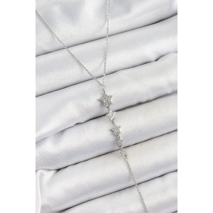 Dodes Dodes Pirinç Zirkon Taşlı Sıralı Yıldız Figürlü Y Model Gümüş Renk Kadın Kolye TG27BKO10313