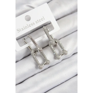 Dodes Dodes Pirinç Zirkon Taşlı Tifany Model Gümüş Renk Kadın Küpe TG27BKP11096