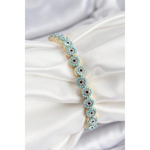 Dodes Dodes Pirinç Zirkon Taşlı Turkuaz Nazar Model Gold Renk Lastikli Kadın Bileklik TG27BB7496