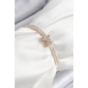 Dodes Dodes Pirinç Zirkon Taşlı X Detaylı Su Yolu Model Gold Renk Asansörlü Kadın Bileklik TG27BB7468