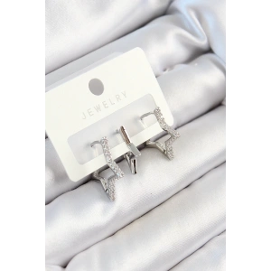 Dodes Dodes Pirinç Zirkon Taşlı Yıldız Model Gümüş Renk 3lü Çift Kadın Küpe Set TG27BKP10809