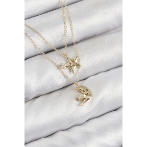 Dodes Dodes Pirinç Zirkon Taşlı Yıldız Ve Ay Model Gold Renk Kadın Kolye TG27BKO10422