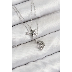 Dodes Dodes Pirinç Zirkon Taşlı Yıldız Ve Ay Model Gümüş Renk Kadın Kolye TG27BKO10423