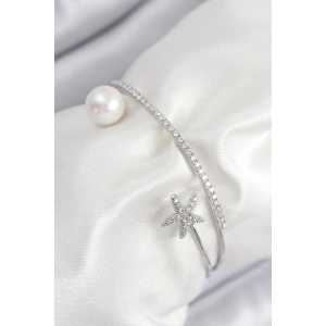 Dodes Dodes Pirinç Zirkon Taşlı Yıldız Ve İnci Model Gümüş Renk Kadın Bileklik TG27BB7884