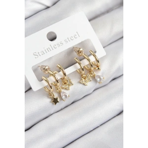 Dodes Dodes Pirinç Zirkon Taşlı Yıldız Ve Kelebek Model Gold Renk Kadın Küpe TG27BKP11108