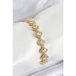 Dodes Dodes Pirinç Zirkon Taşlı Yonca Baget Model Gold Renk VIP Seri Kadın Bileklik TG27BB7510