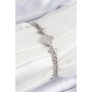 Dodes Dodes Pirinç Zirkon Taşlı Yonca Model Gümüş Renk Kadın Bileklik TG27BB7898