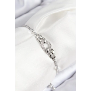 Dodes Dodes Pirinç Zirkon Taşlı Zincir Model Gümüş Renk Asansörlü Kadın Bileklik TG27BB7734