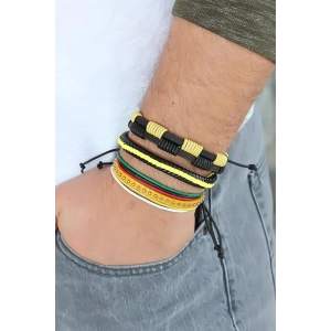 Dodes Dodes Sarı Renk Zımbalı Deri Erkek Bileklik Kombini TG27EB1342