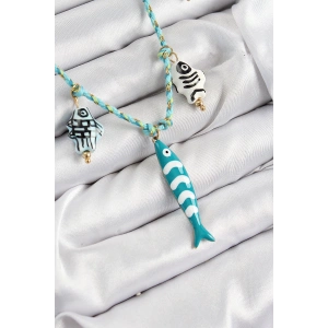 Dodes Dodes Seramik Motifli Balık Figürlü Model Mavi İp Kadın Kolye TG27BKO10396