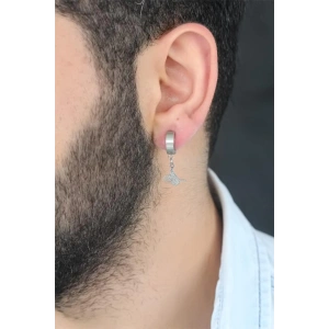 Dodes Dodes Silver Renk Kaplama Osmanlı Tuğra Figürlü Kıstırmalı Çelik Erkek Küpe TG27EKP117